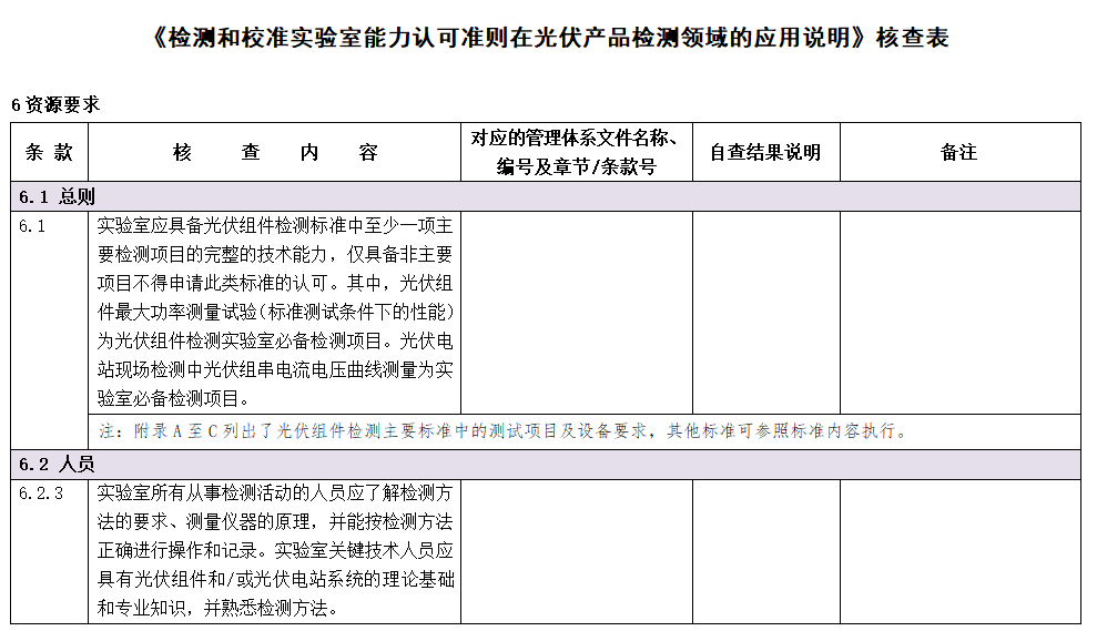 光伏产品检测实验室 CNAS 资质申请核查表(CNAS-CL01-A021)要点