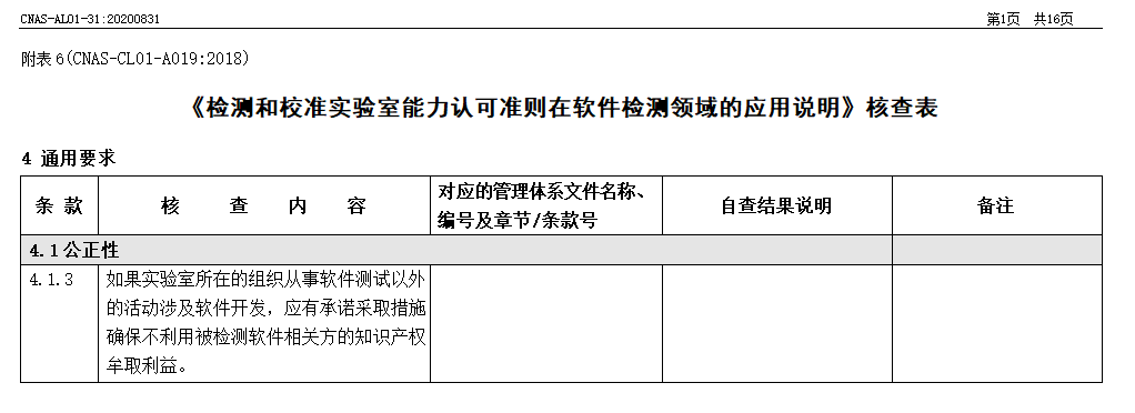 软件检测实验室 CNAS 资质申请核查表(CNAS-CL01-A019)攻略